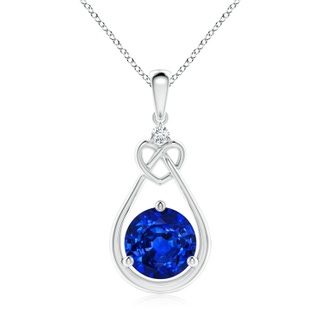9mm AAAA Sapphire Knotted Heart Pendant with Diamond in S999 Silver