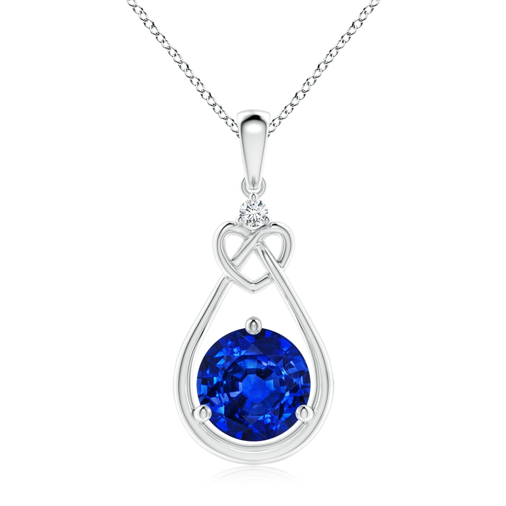 9mm Lab-Grown Sapphire Knotted Heart Pendant with Diamond in White Gold
