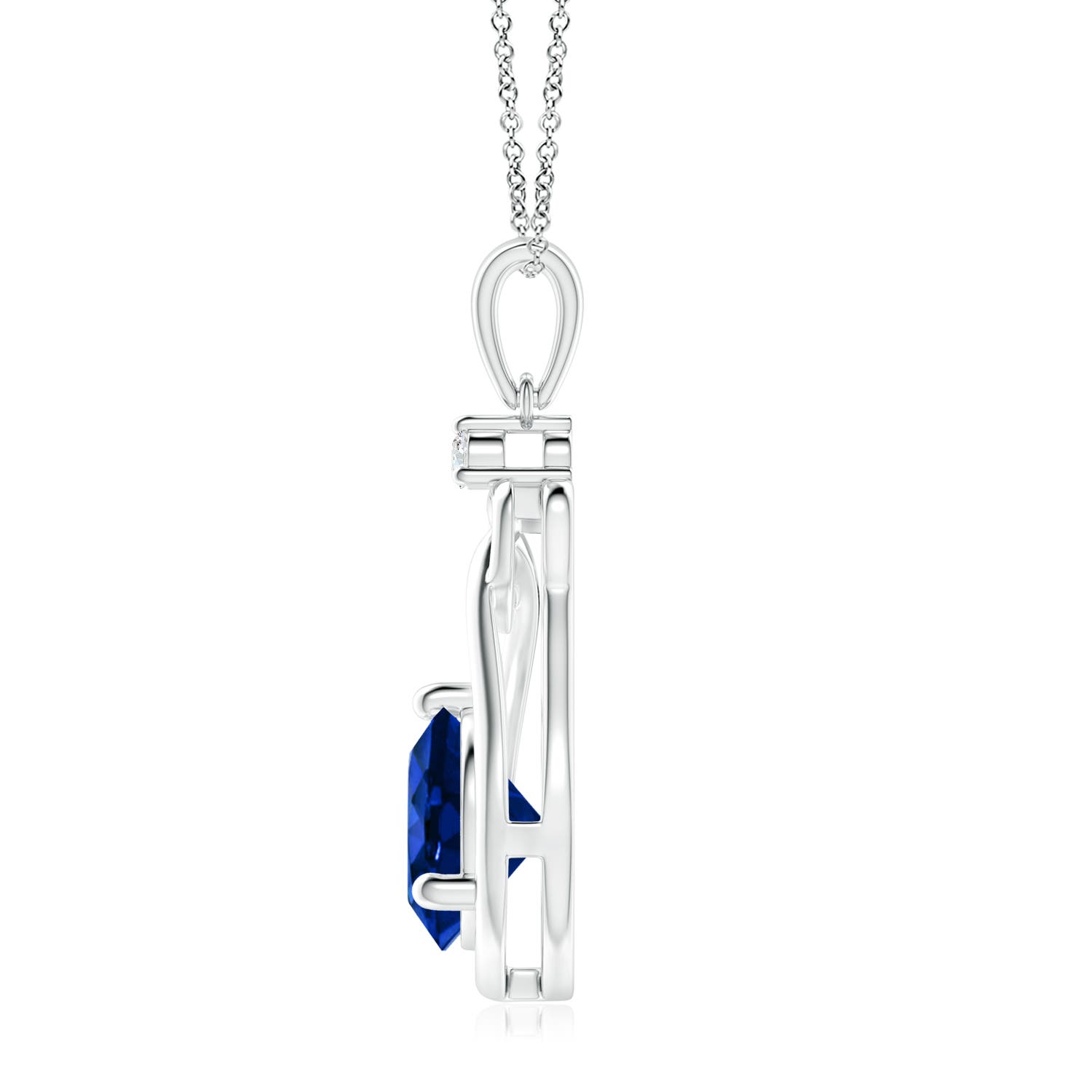 9mm AAAA Sapphire Knotted Heart Pendant with Diamond in White Gold - side 3