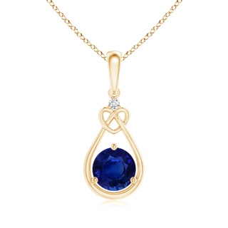 6.02-6.14x3.87mm AAA GIA Certified Sapphire Knotted Heart Pendant with Diamond in Yellow Gold