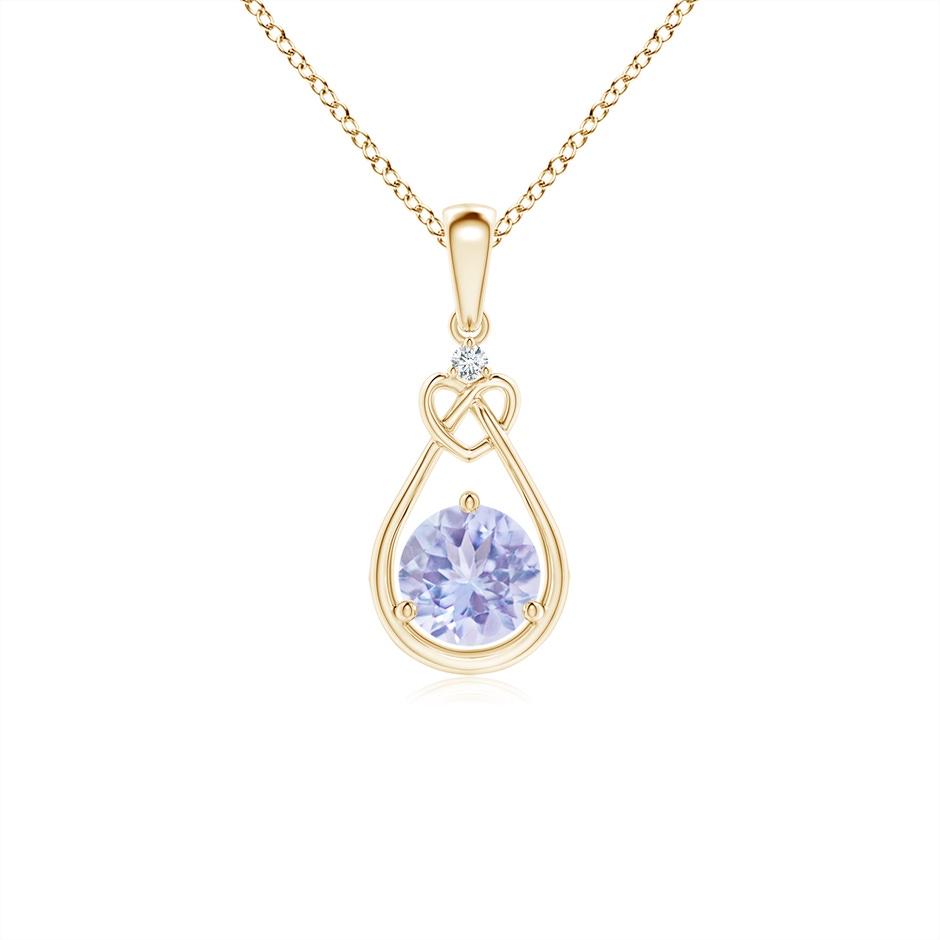 5mm A Tanzanite Knotted Heart Pendant with Diamond in Yellow Gold 