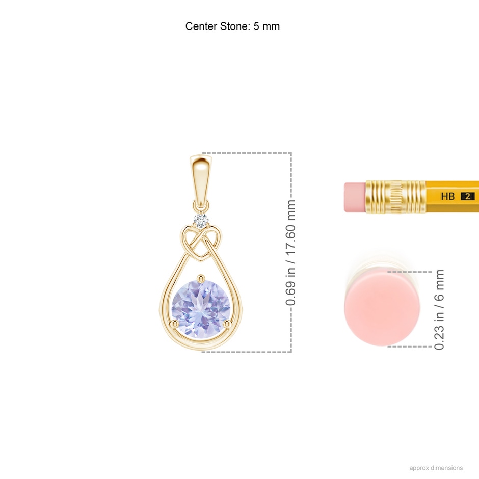 5mm A Tanzanite Knotted Heart Pendant with Diamond in Yellow Gold ruler