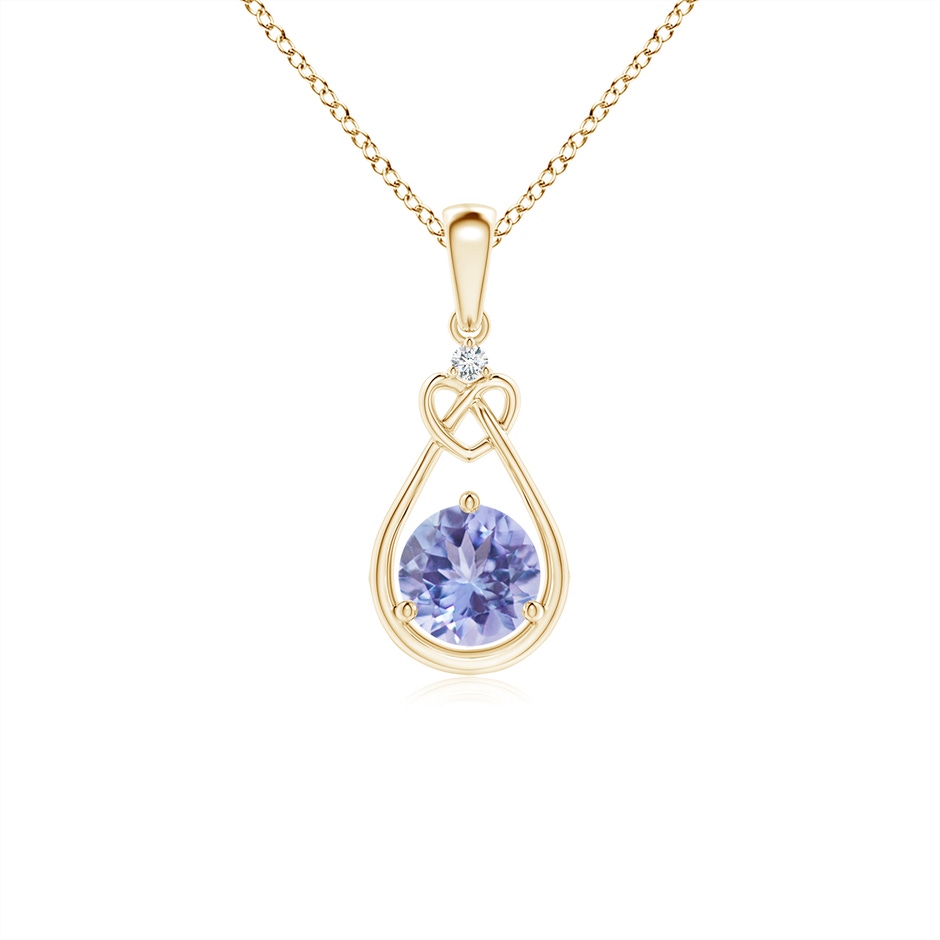 5mm AA Tanzanite Knotted Heart Pendant with Diamond in 9K Yellow Gold 