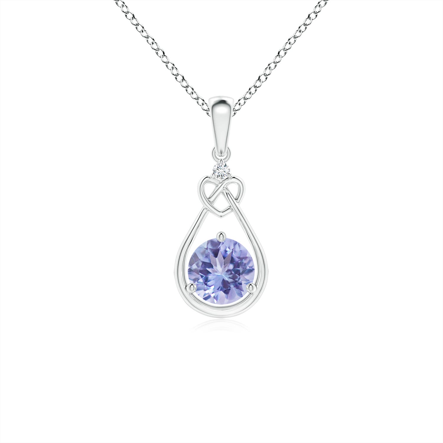 6mm AAA Swiss Blue Topaz Knotted Heart Pendant with Diamond in