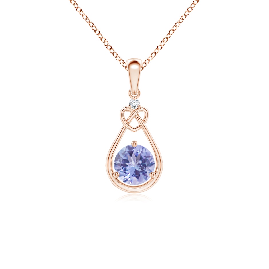 5mm AA Tanzanite Knotted Heart Pendant with Diamond in Rose Gold 