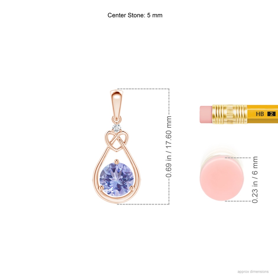 5mm AA Tanzanite Knotted Heart Pendant with Diamond in Rose Gold ruler