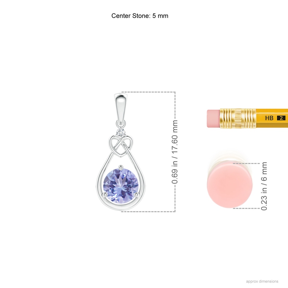 5mm AA Tanzanite Knotted Heart Pendant with Diamond in White Gold ruler