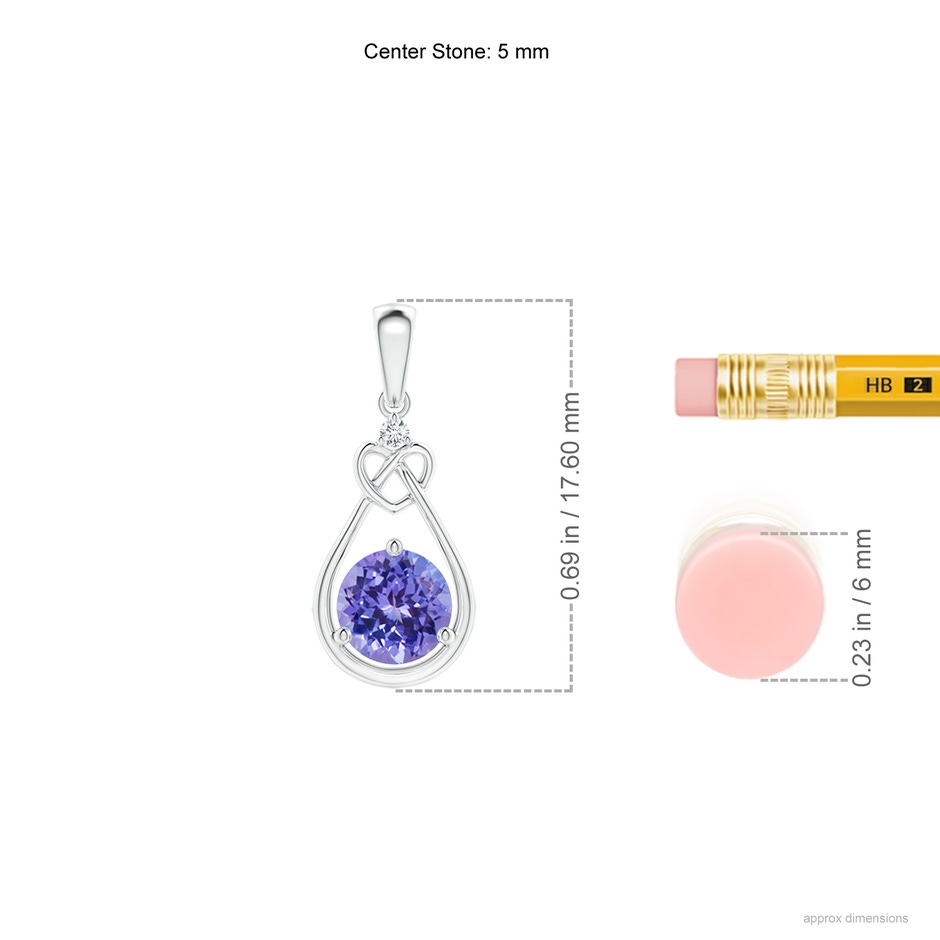 5mm AAA Tanzanite Knotted Heart Pendant with Diamond in White Gold ruler