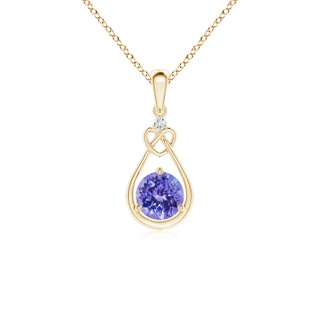 5mm AAA Tanzanite Knotted Heart Pendant with Diamond in Yellow Gold