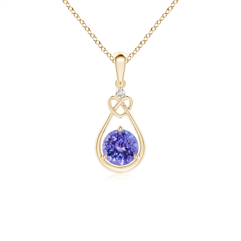 5mm AAA Tanzanite Knotted Heart Pendant with Diamond in Yellow Gold 