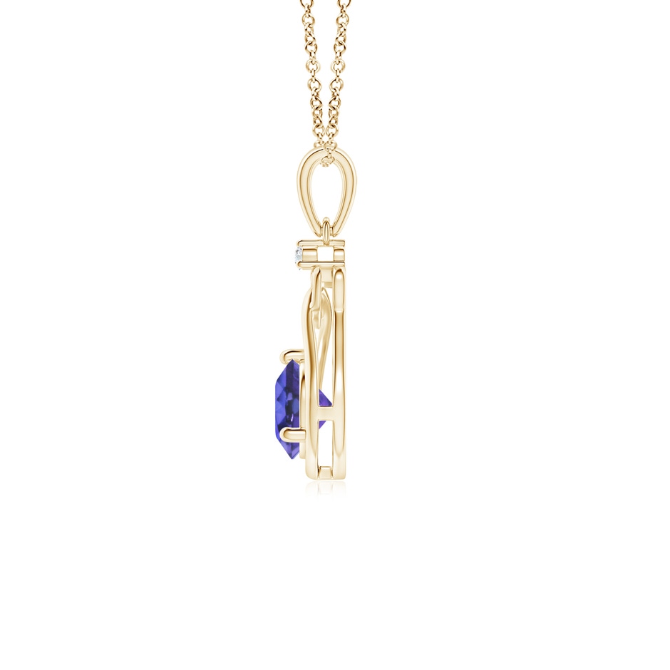 5mm AAA Tanzanite Knotted Heart Pendant with Diamond in Yellow Gold side-1