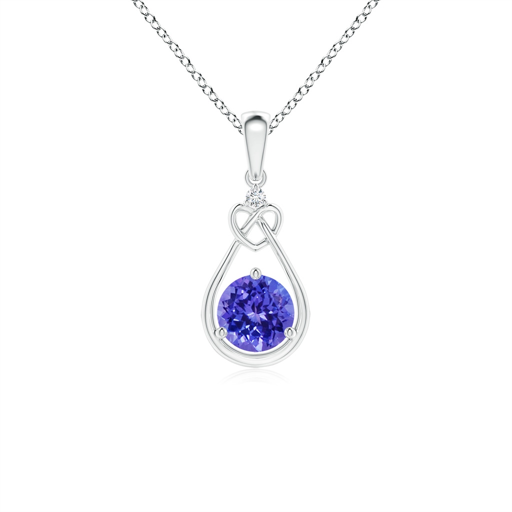 5mm AAAA Tanzanite Knotted Heart Pendant with Diamond in P950 Platinum