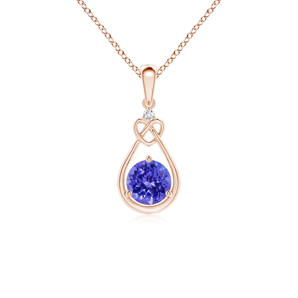 5mm AAAA Tanzanite Knotted Heart Pendant with Diamond in Rose Gold