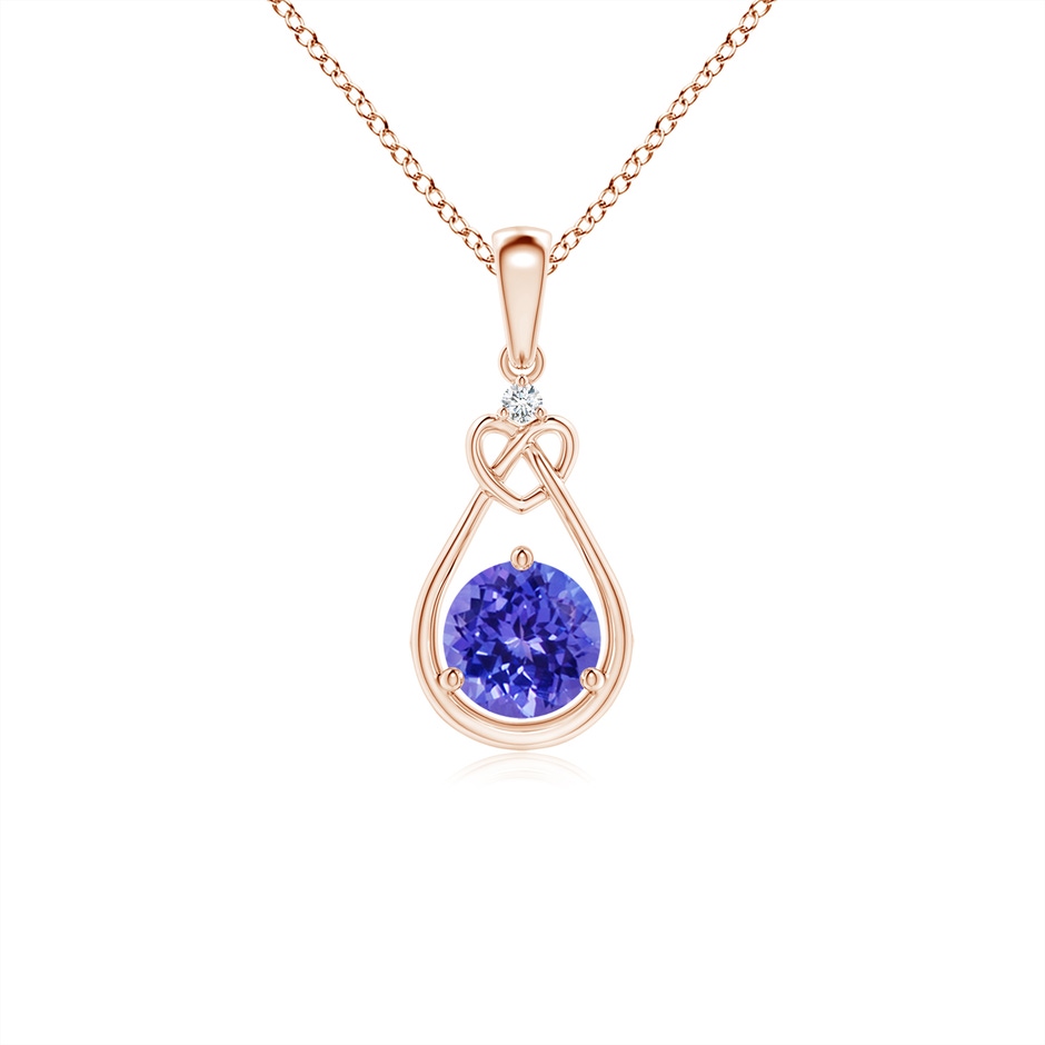 5mm AAAA Tanzanite Knotted Heart Pendant with Diamond in Rose Gold 