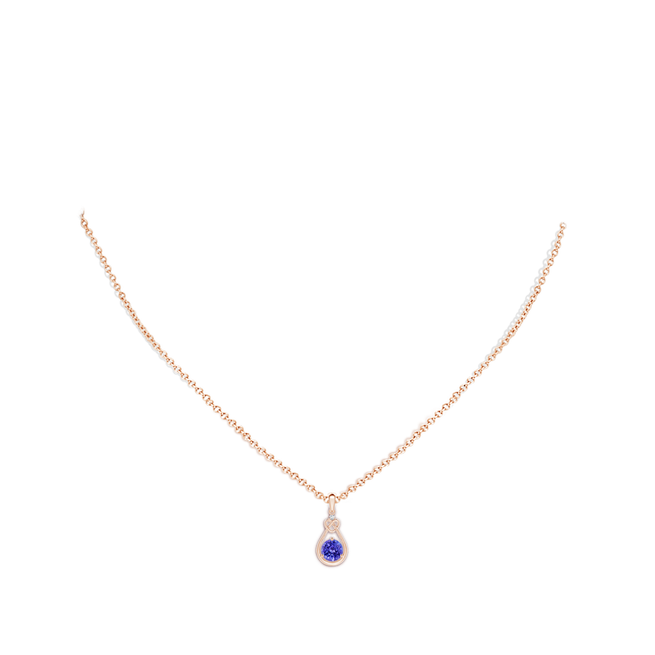 5mm AAAA Tanzanite Knotted Heart Pendant with Diamond in Rose Gold body-neck