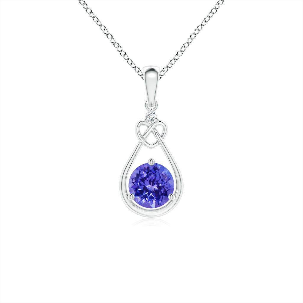 5mm AAAA Tanzanite Knotted Heart Pendant with Diamond in S999 Silver
