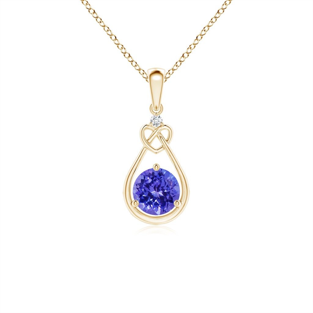 5mm AAAA Tanzanite Knotted Heart Pendant with Diamond in Yellow Gold