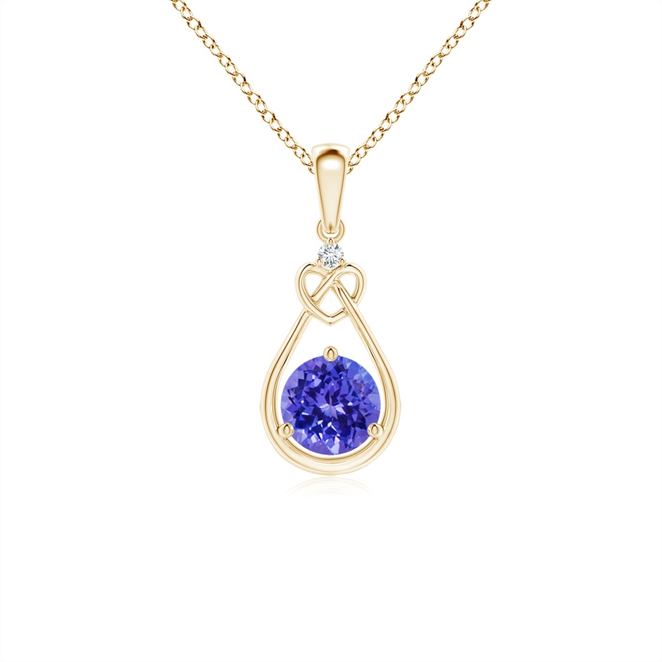 5mm AAAA Tanzanite Knotted Heart Pendant with Diamond in Yellow Gold 