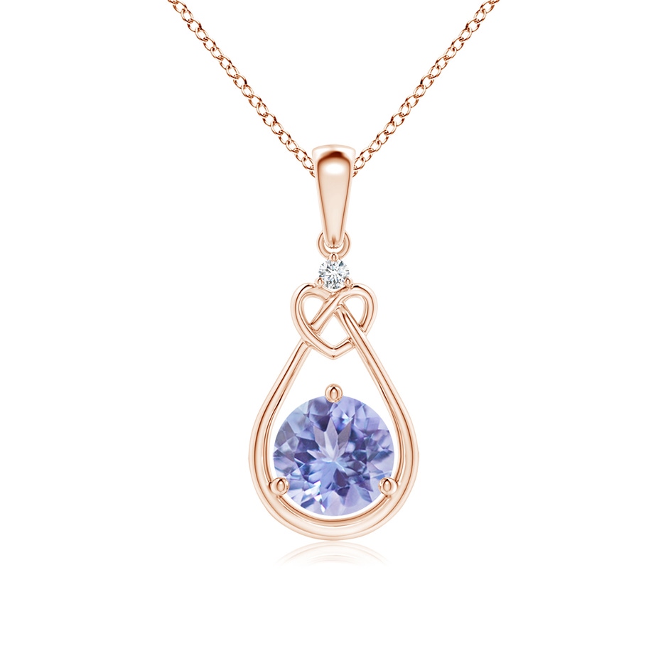 6mm A Tanzanite Knotted Heart Pendant with Diamond in Rose Gold 