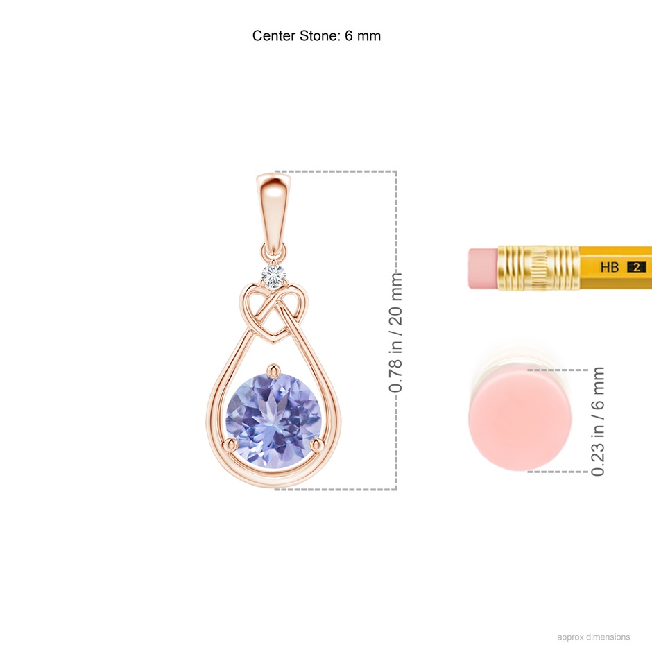 6mm A Tanzanite Knotted Heart Pendant with Diamond in Rose Gold ruler