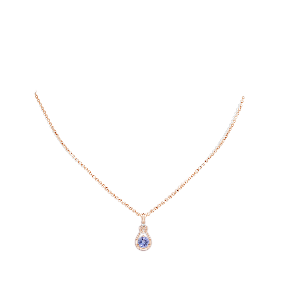6mm A Tanzanite Knotted Heart Pendant with Diamond in Rose Gold body-neck