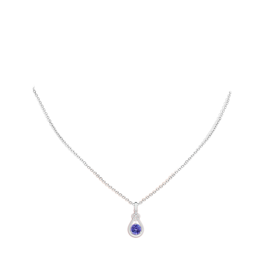 6mm AA Tanzanite Knotted Heart Pendant with Diamond in White Gold body-neck
