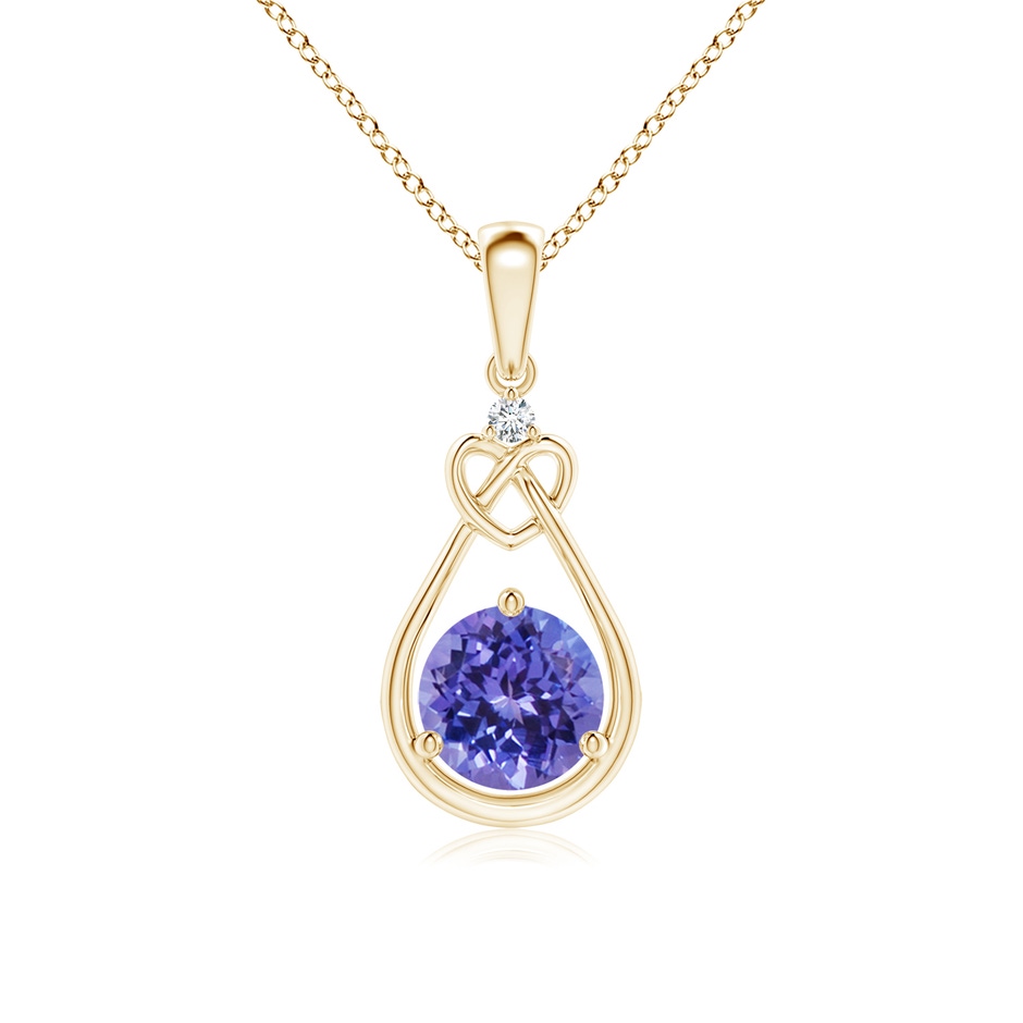 6mm AA Tanzanite Knotted Heart Pendant with Diamond in Yellow Gold 