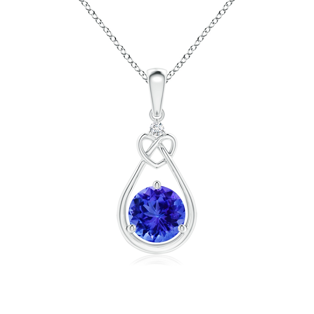 6mm AAA Tanzanite Knotted Heart Pendant with Diamond in P950 Platinum