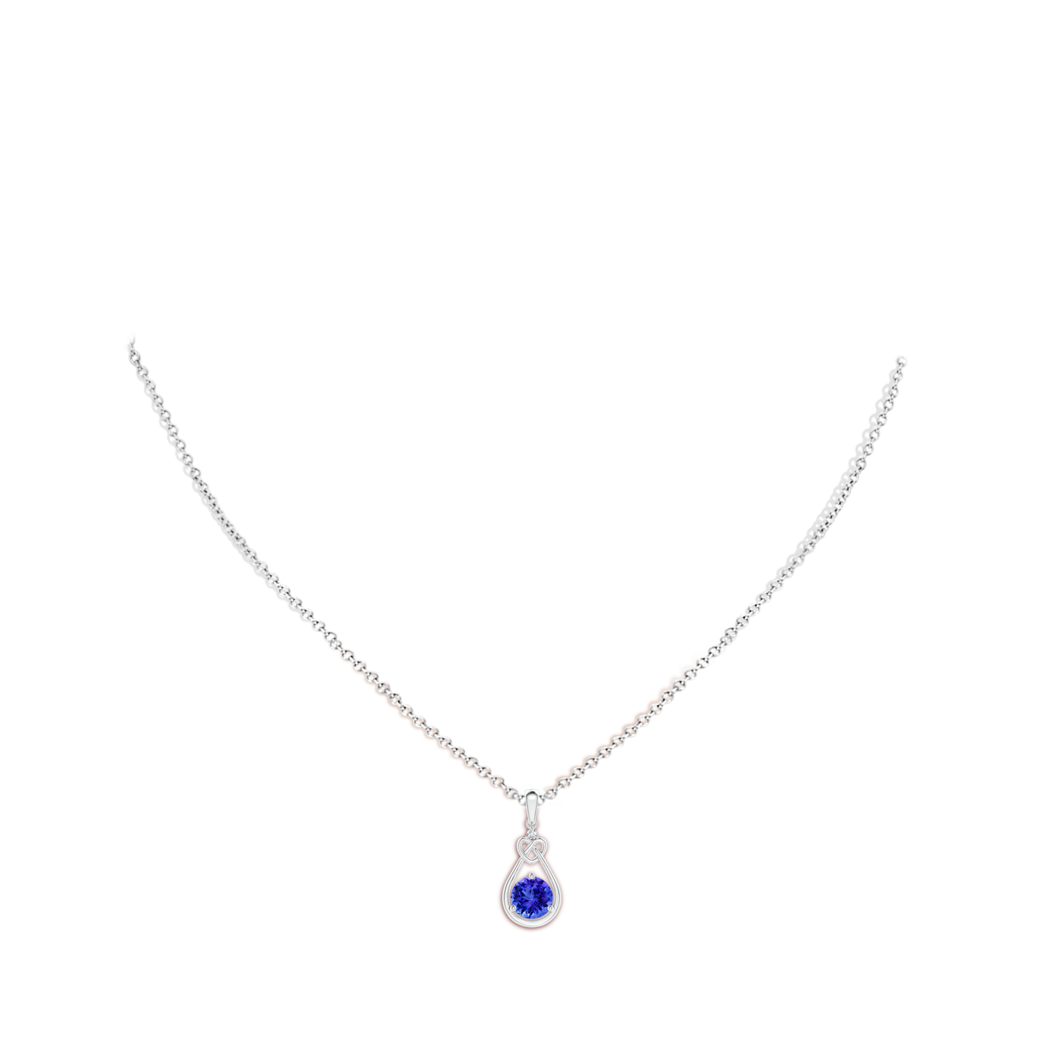 6mm AAA Tanzanite Knotted Heart Pendant with Diamond in P950 Platinum - body_neck