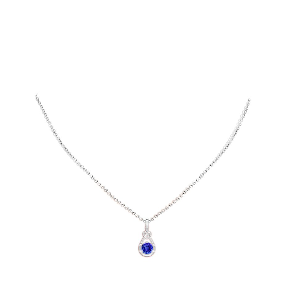 6mm AAA Tanzanite Knotted Heart Pendant with Diamond in S999 Silver body-neck