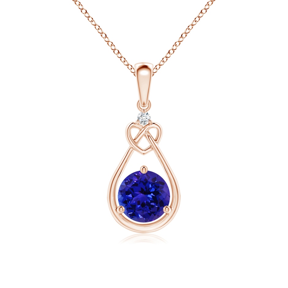 6mm AAAA Tanzanite Knotted Heart Pendant with Diamond in Rose Gold 
