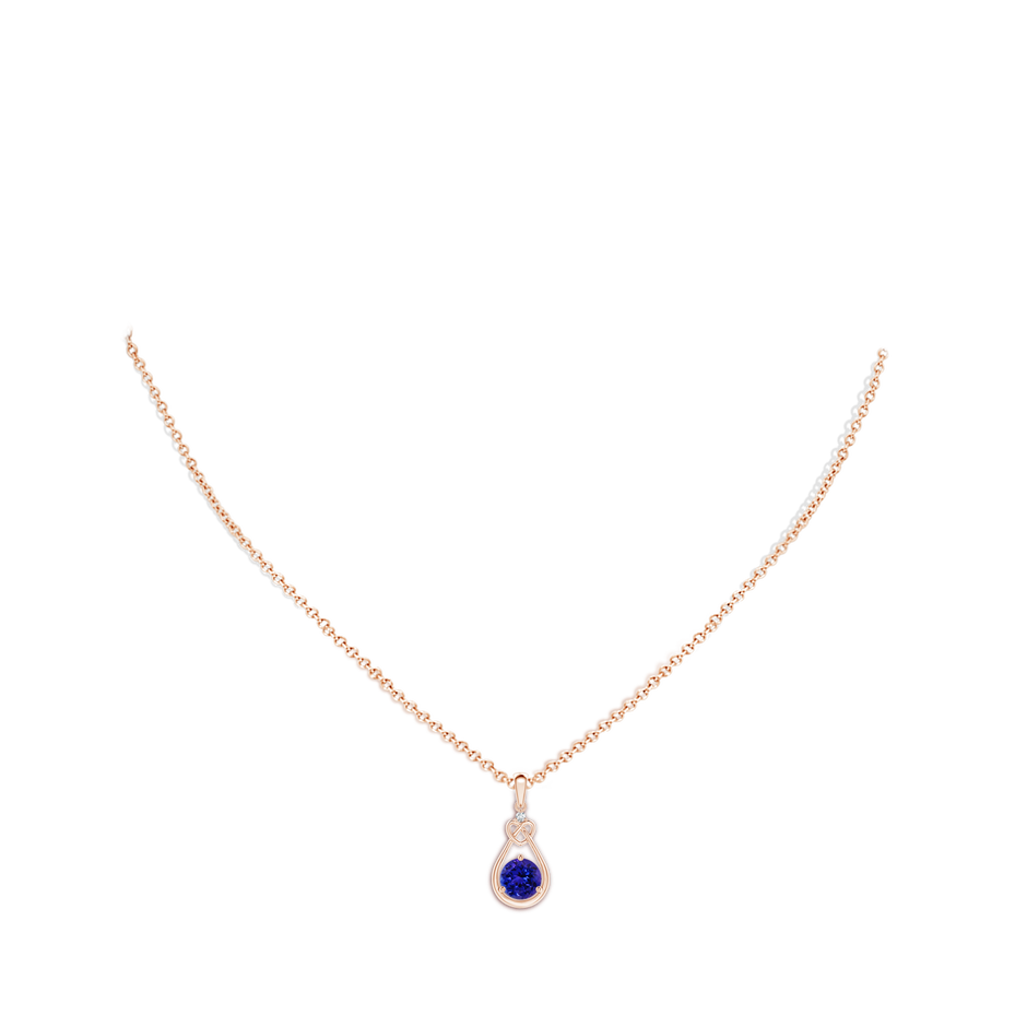 6mm AAAA Tanzanite Knotted Heart Pendant with Diamond in Rose Gold body-neck