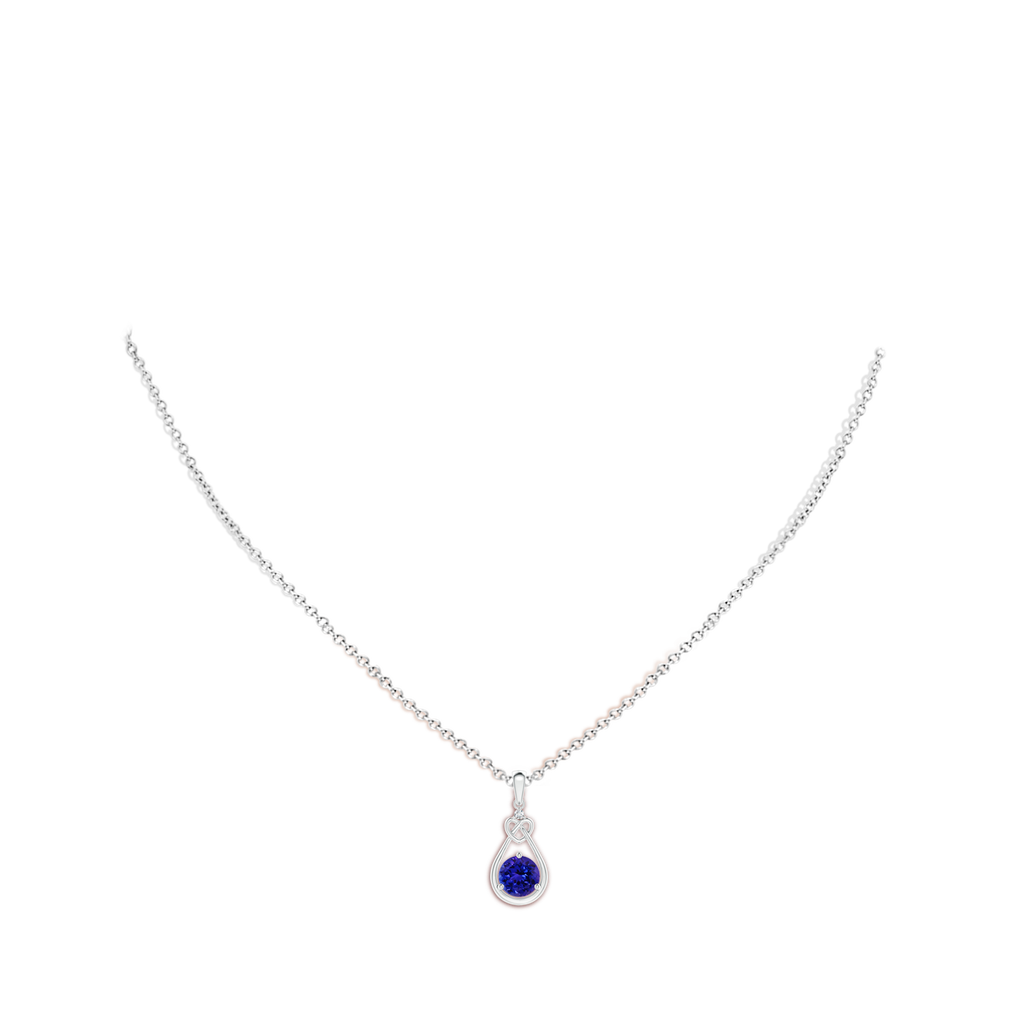 6mm AAAA Tanzanite Knotted Heart Pendant with Diamond in White Gold Body-Neck