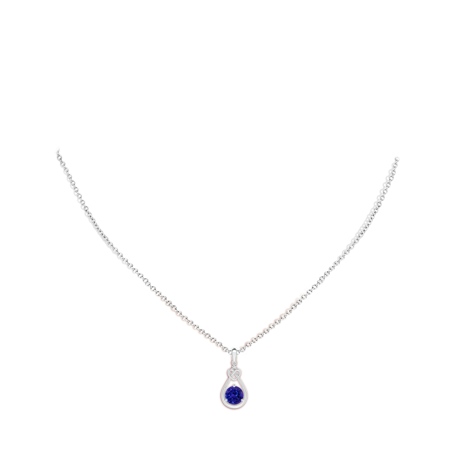 6mm AAAA Tanzanite Knotted Heart Pendant with Diamond in White Gold body-neck