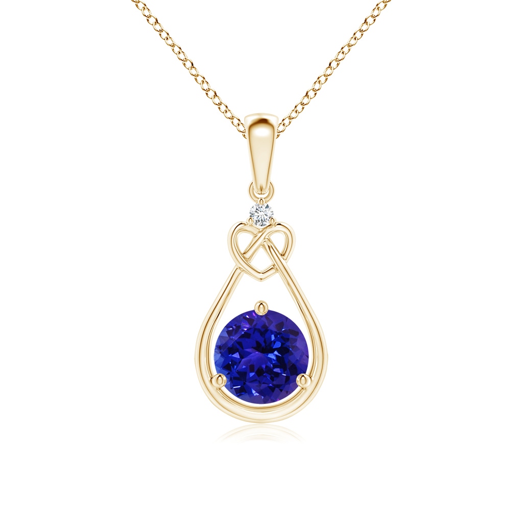 6mm AAAA Tanzanite Knotted Heart Pendant with Diamond in Yellow Gold