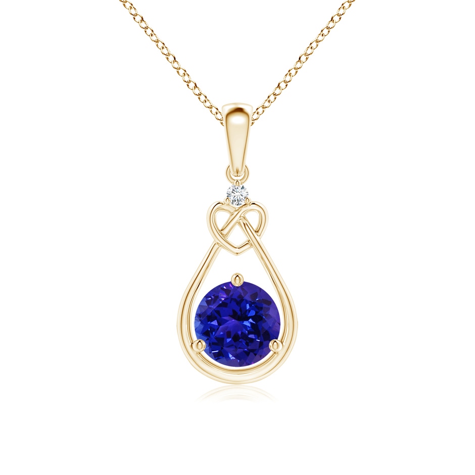 6mm AAAA Tanzanite Knotted Heart Pendant with Diamond in Yellow Gold 