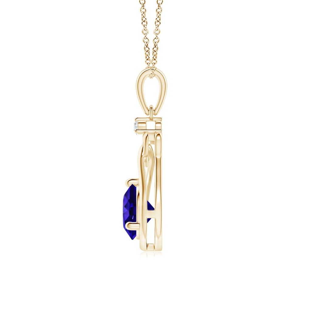 6mm AAAA Tanzanite Knotted Heart Pendant with Diamond in Yellow Gold - side_1