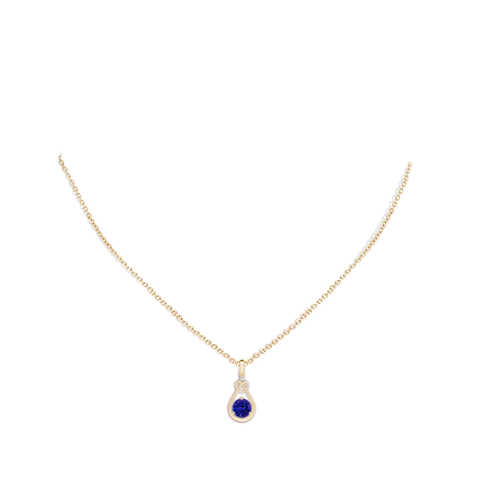 6mm AAAA Tanzanite Knotted Heart Pendant with Diamond in Yellow Gold body-neck