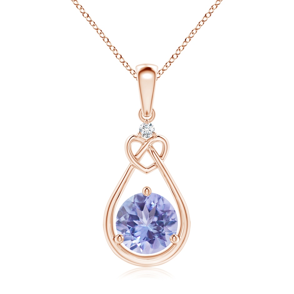 7mm A Tanzanite Knotted Heart Pendant with Diamond in Rose Gold 