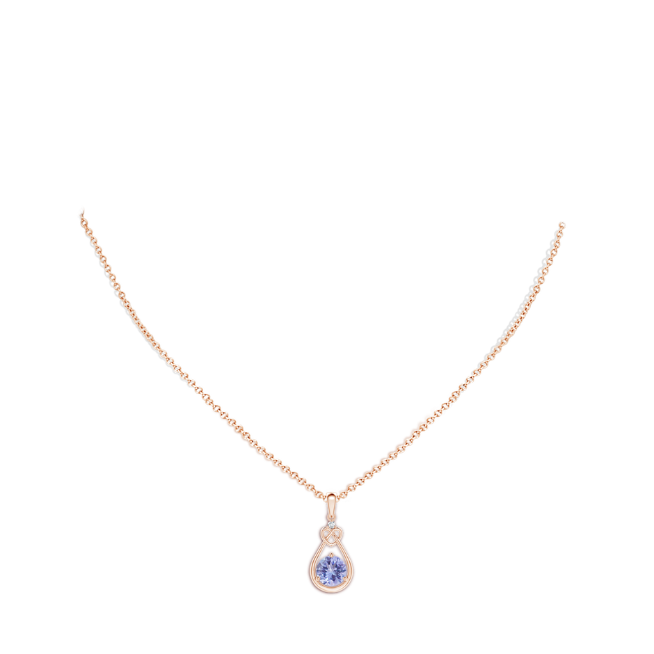 7mm A Tanzanite Knotted Heart Pendant with Diamond in Rose Gold body-neck