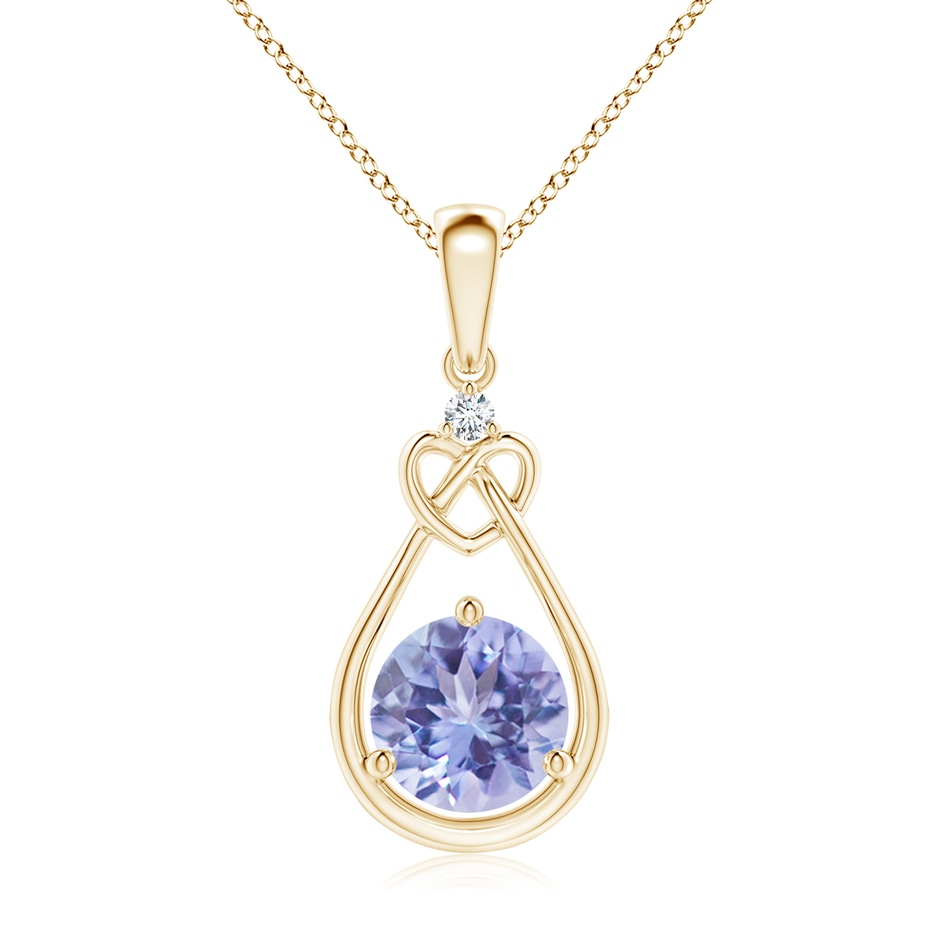 7mm A Tanzanite Knotted Heart Pendant with Diamond in Yellow Gold 