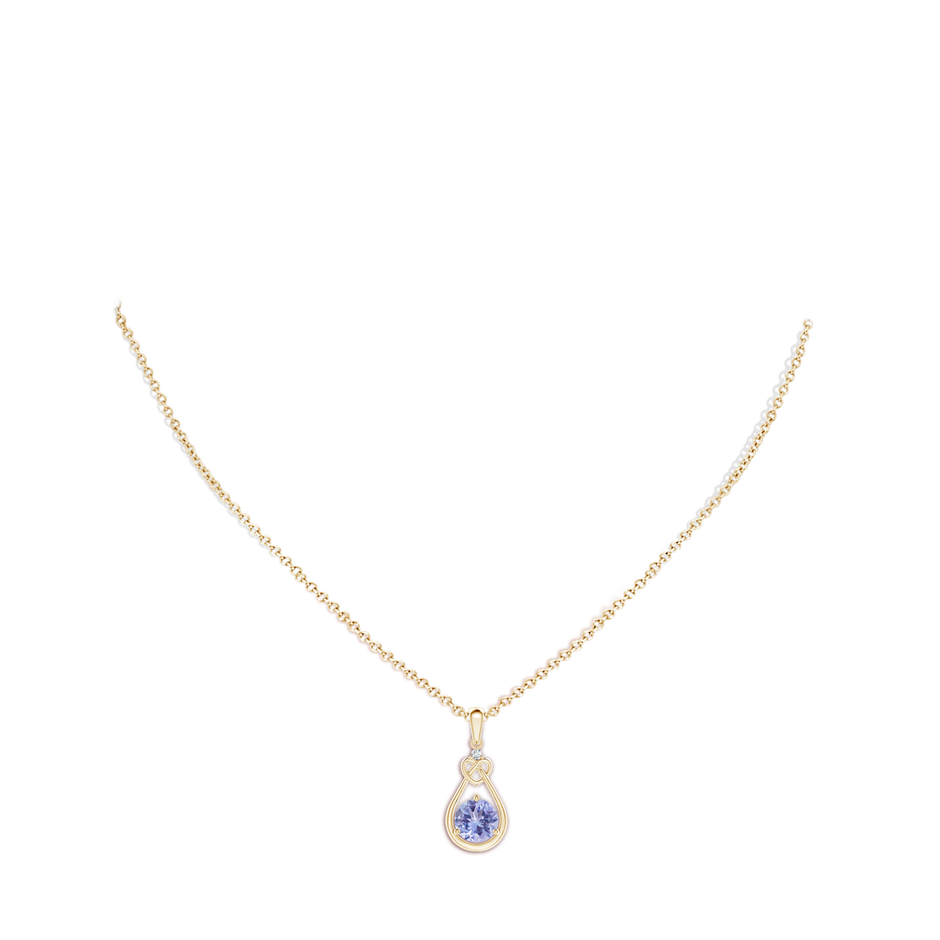 7mm A Tanzanite Knotted Heart Pendant with Diamond in Yellow Gold body-neck