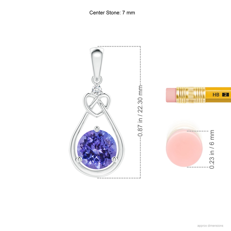 7mm AA Tanzanite Knotted Heart Pendant with Diamond in S999 Silver ruler