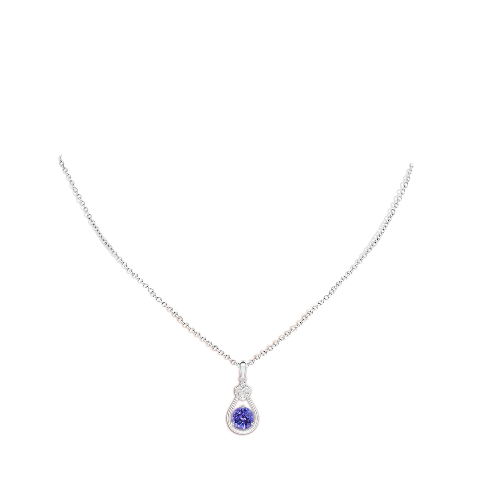 7mm AA Tanzanite Knotted Heart Pendant with Diamond in S999 Silver body-neck