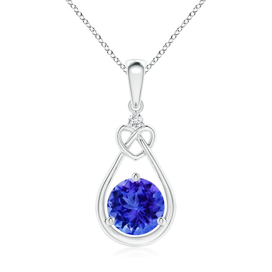 7mm AAA Tanzanite Knotted Heart Pendant with Diamond in S999 Silver 