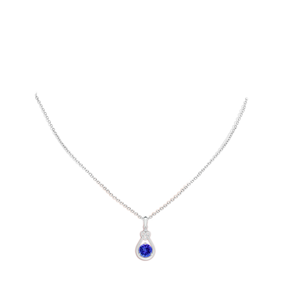 7mm AAA Tanzanite Knotted Heart Pendant with Diamond in S999 Silver body-neck
