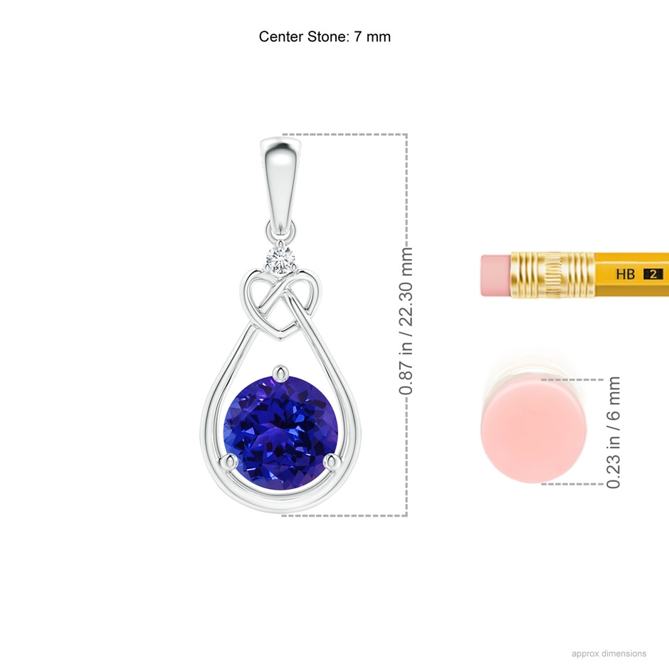 7mm AAAA Tanzanite Knotted Heart Pendant with Diamond in P950 Platinum ruler