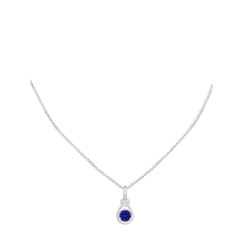 7mm AAAA Tanzanite Knotted Heart Pendant with Diamond in P950 Platinum body-neck