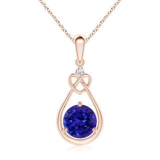 7mm AAAA Tanzanite Knotted Heart Pendant with Diamond in Rose Gold