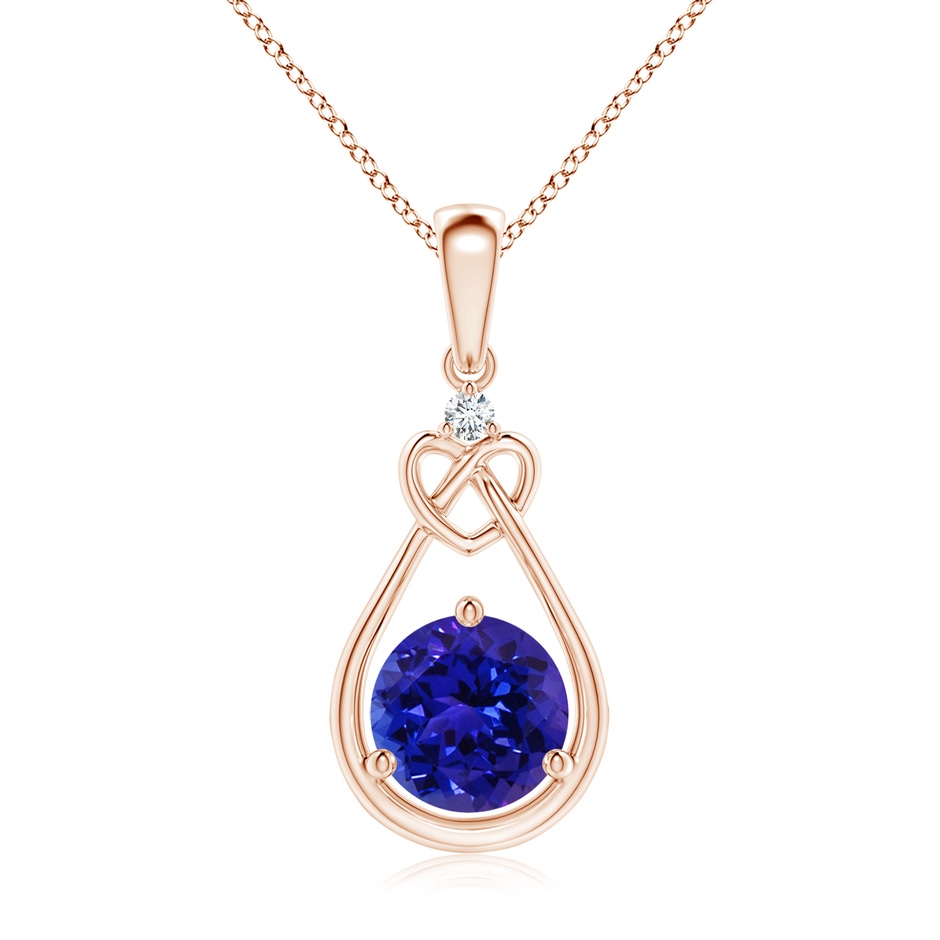 7mm AAAA Tanzanite Knotted Heart Pendant with Diamond in Rose Gold 